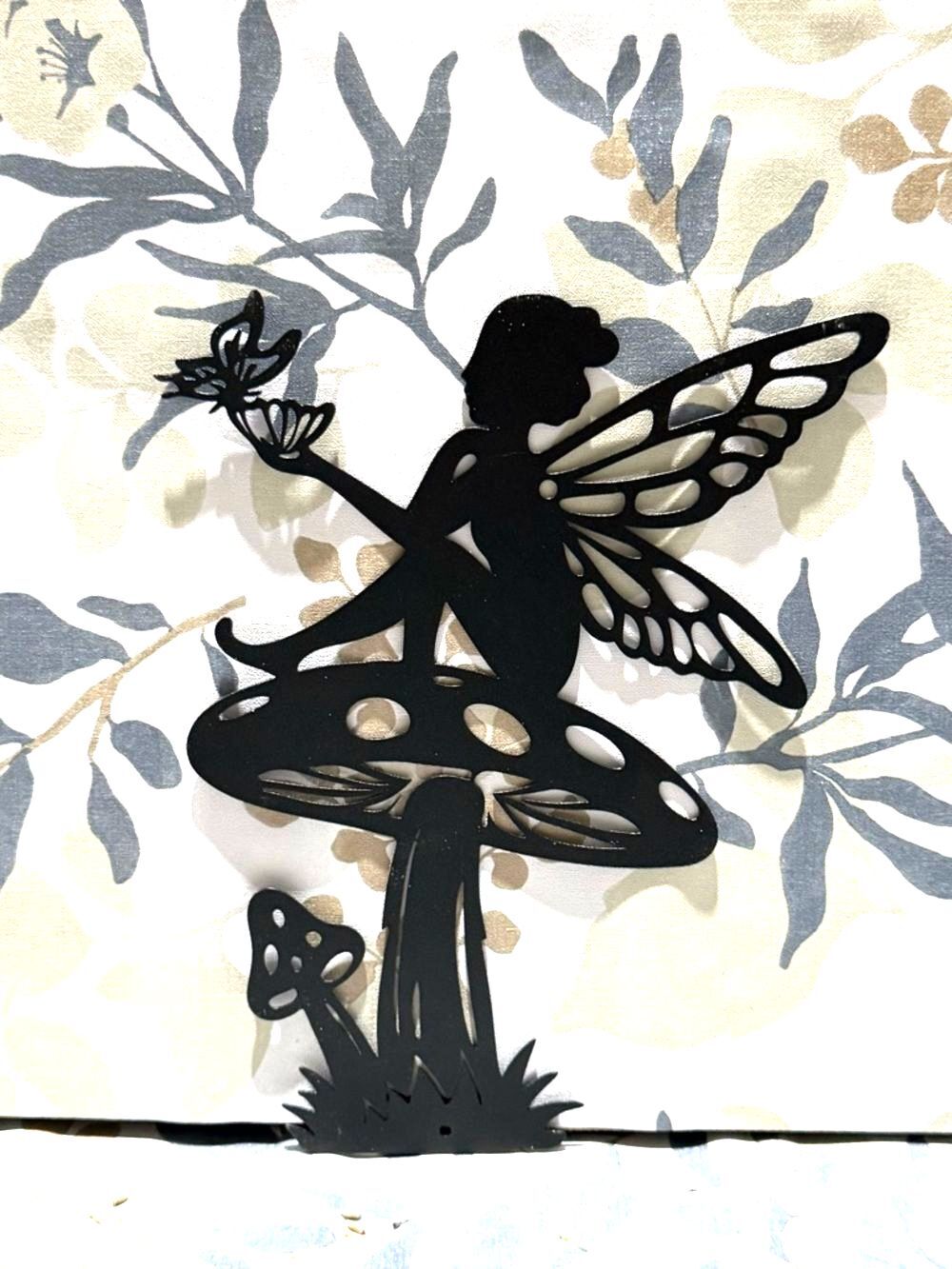 Black Fairy on Mushroom Metal Wall Art - Decorative Home Wall Decor